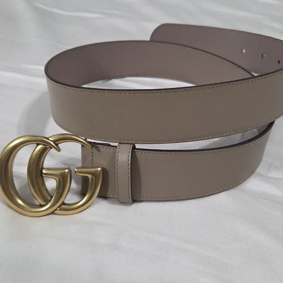 Gucci Taupe Pink Leather Belt with Gold Double G Buckle - Picture 15 of 16